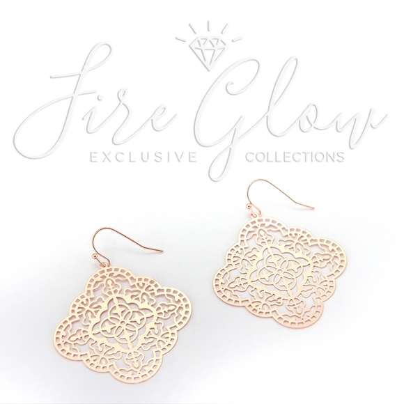 Boho Mandala Laser Cut Filigree Rose Gold Earrings - Picture 6 of 7